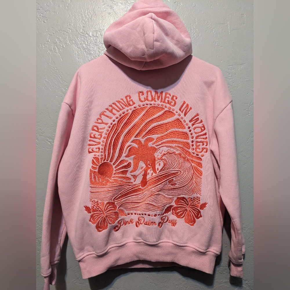 Pink Palm Puff Everything Comes In Waves Hoodie XS